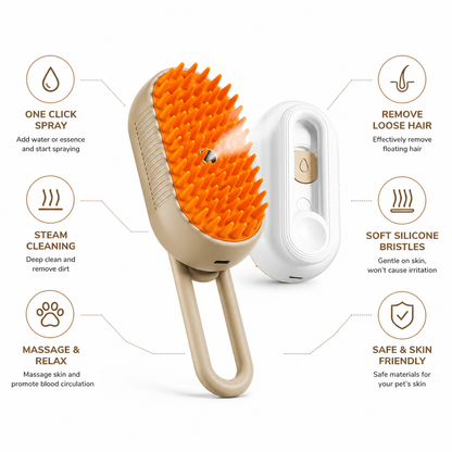 Premium Pet Steam Brush – Rechargeable Cat & Dog Grooming Comb
