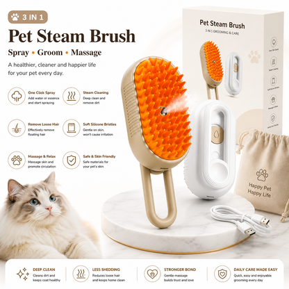 Premium Pet Steam Brush – Rechargeable Cat & Dog Grooming Comb