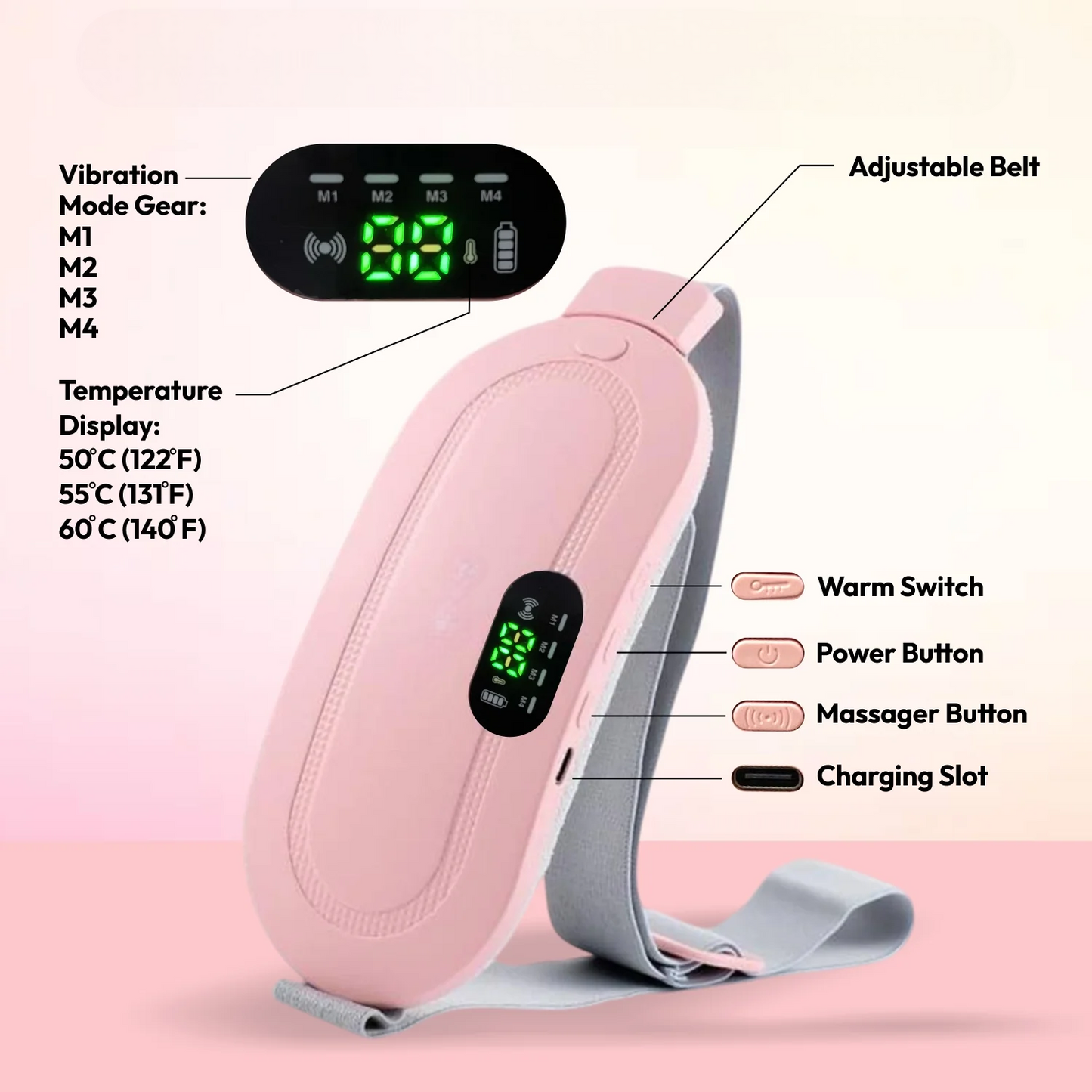 Cordless Period Comfort Belt – Heat & Vibration Therapy